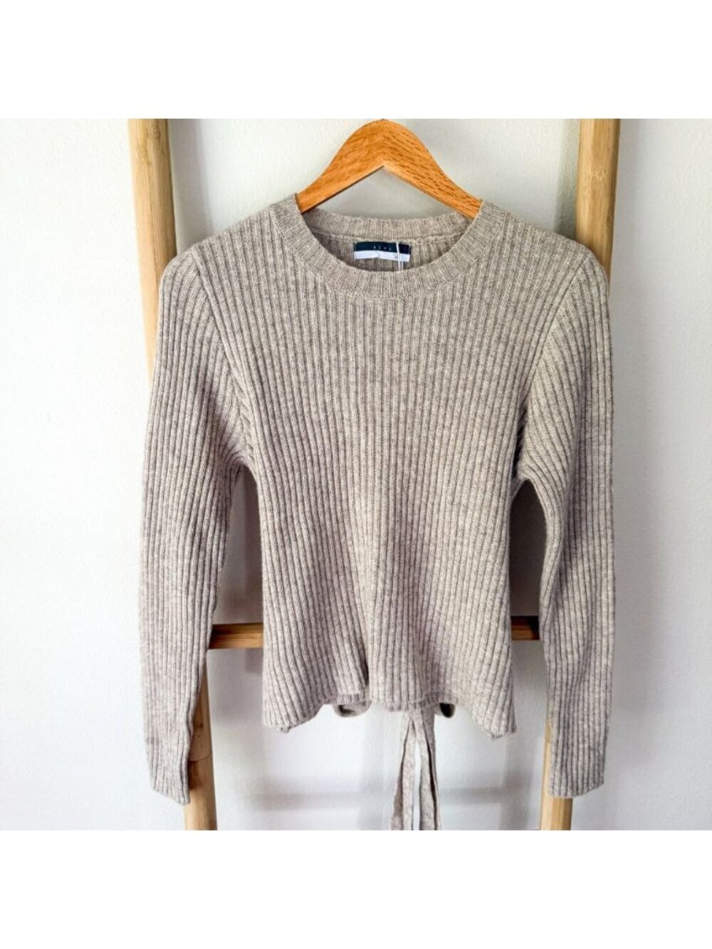 NWT ROWE Ribbed Tie Back Sweater Beige Wool Blend Long Sleeve Size 20 Medium